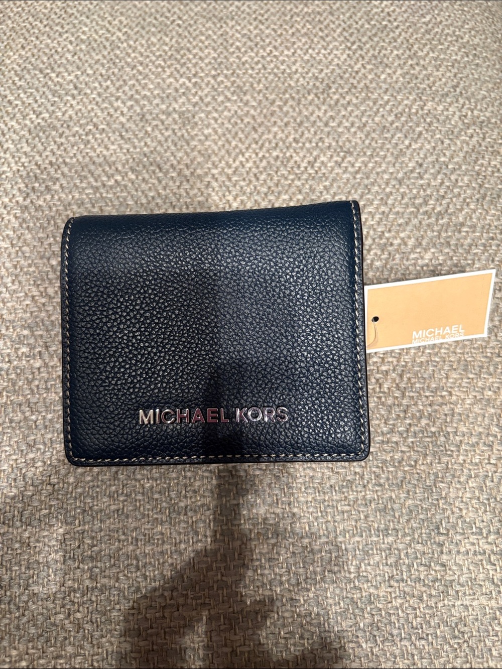 Michael Kors Black Pebbled Leather Card Holder with Logo